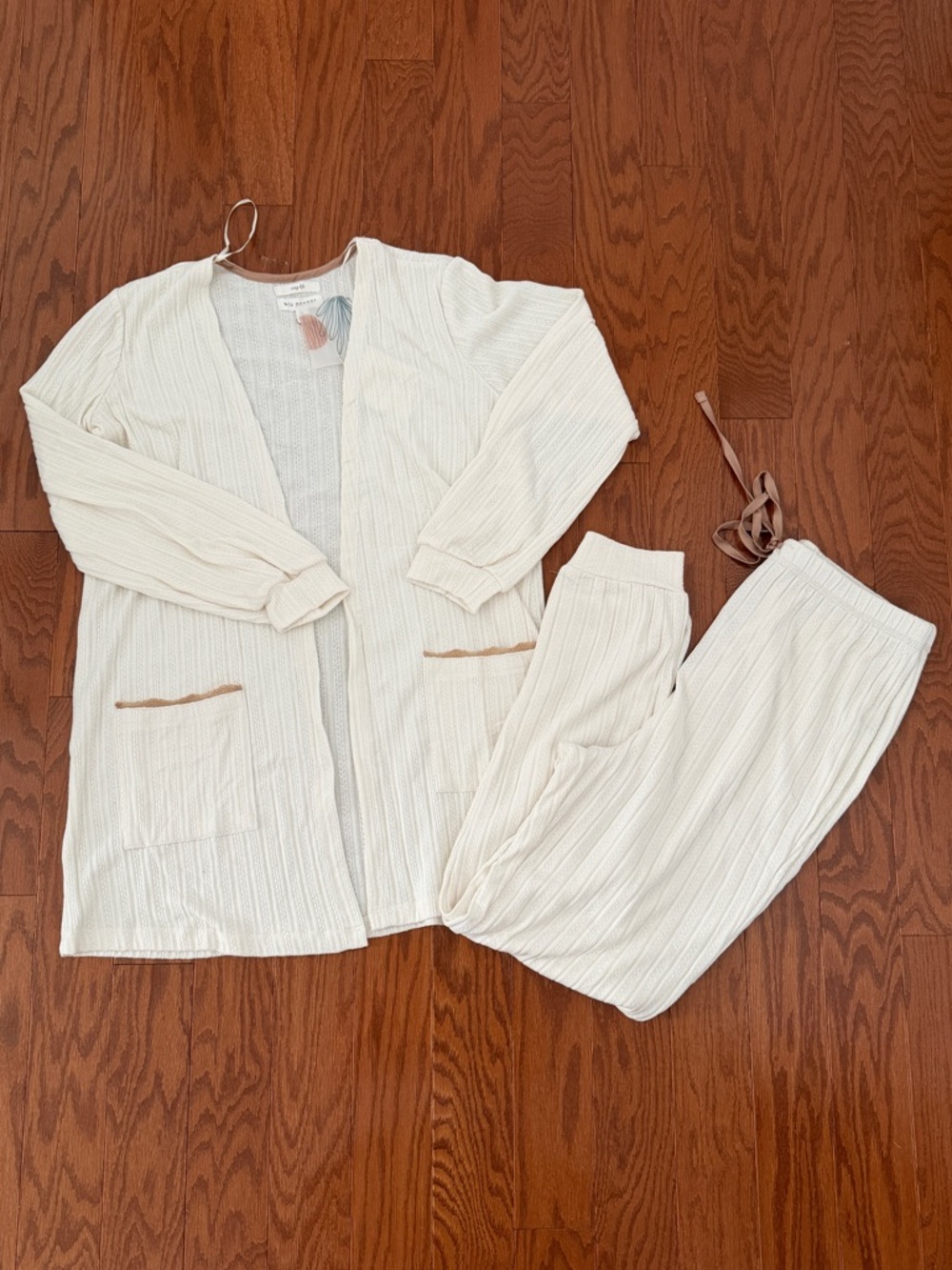 Blu Pepper Cream Ribbed Knit Cardigan & Joggers Comfy Set